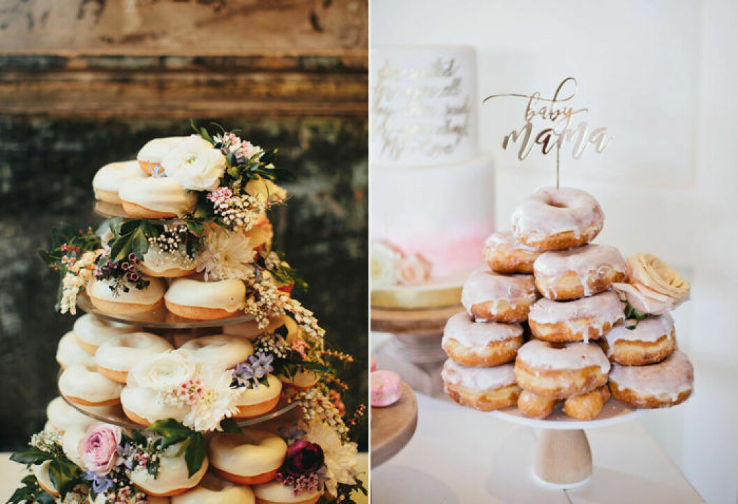 Foto via: <a href="http://www.100layercake.com/wedding-ideas/blush-and-metallic-baby-shower-by-beijos-events/165315/pink-donuts/" target="_blank" rel="noopener">100 layer cake</a> / <a href="http://hellomay.com.au/article/casey-alex-elegant-urban-brisbane-queensland-wedding-photographer/" target="_blank" rel="noopener">Hello May</a> babyshower godsaker