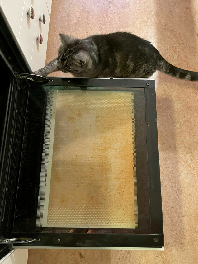 FÖRE: Obs – se till att katten inte smiter in i ugnen när du ska städa. FÖRE: Obs – se till att katten inte smiter in i ugnen när du ska städa.