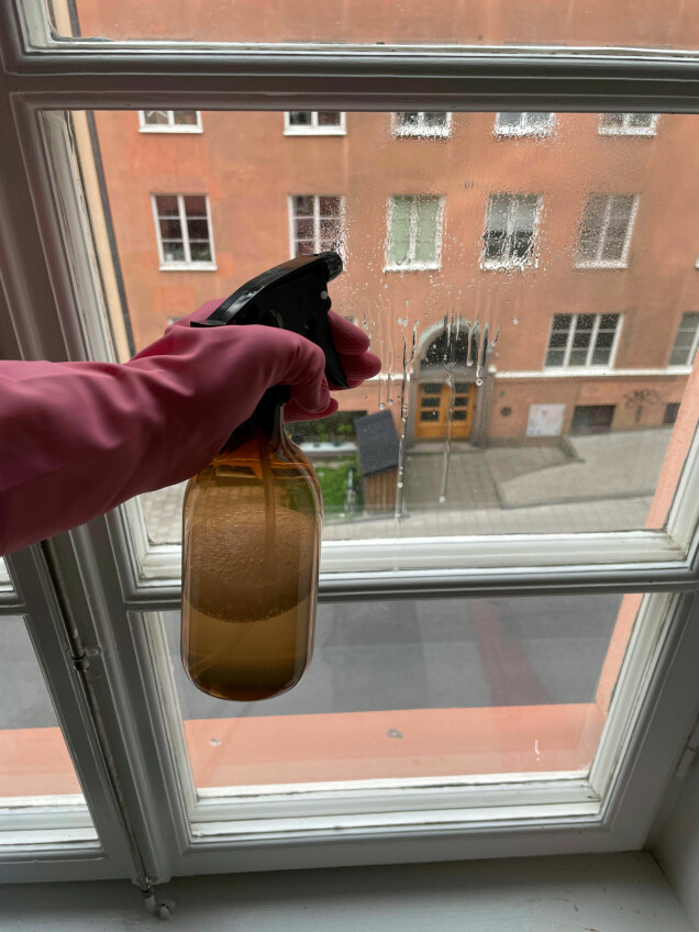 Använd diskhandskar för att skydda händerna från ättika. Använd diskhandskar för att skydda händerna från ättika.