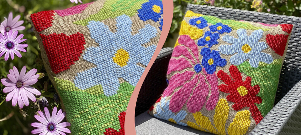 Brodera vacker blomsterkudde – i halva korsstygn