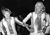Thomas Bodström har ett förflutet som fotbollspelare. Segerlycka hos Spånga efter seriefinalen mot Enköping. Ulf Sundberg till vänster. Året är 1983.
