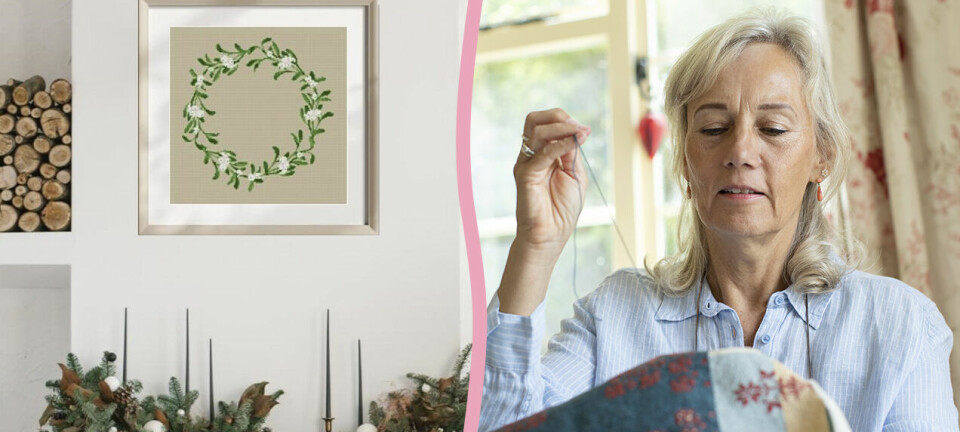 Brodera tidlös mistelkrans – fint krosstygnsbroderi till jul