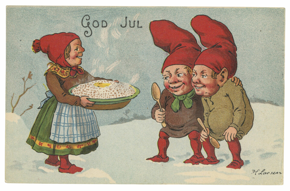 Illustratören Henrik Larsens glada tomtegäng från 1905. Illustratören Henrik Larsens glada tomtegäng från 1905.