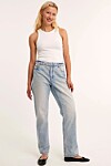 Raka jeans med hög midja, bomull, Kappahl. Vitt linne, bomull/elastan, Kappahl