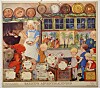 Barnens adventskalender (1938) trycktes första året i 10 000 ex. Motivet var familjens MasOlles gård Siljansnäs i Dalarna.
