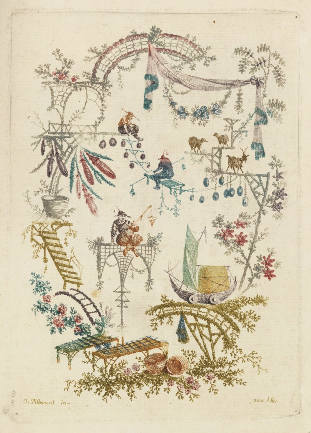 Den sommarlätta mönsterteckningen med kineserier är målad av Jean-Baptiste Pillement (1728–1808) under 1790-talet och ingår i verket Nouvelle Suite de Cahiers Arabesques Chinois som finns bevarat på Cooper Hewitt Smithsonian Design Museum. Mönsterteckning med kineserier, målad av Jean-Baptiste Pillement