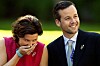 Prinsessan Märtha Louise och Ari Behn på en pressträff några dagar innan sitt bröllop, 2002.