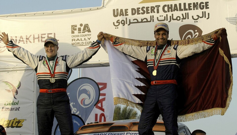 'Inom motorsporten handlar det om att leverera resultat, mer än vad man har mellan benen', säger Tina, här tillsammans med Nasser al-Attiyah efter att de vunnit UAE Desert Challenge. 'Inom motorsporten handlar det om att leverera resultat, mer än vad man har mellan benen', säger Tina, här tillsammans med Nasser al-Attiyah efter att de vunnit UAE Desert Challenge.