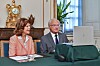 Drottning Silvia och Kung Carl Gustaf i videomöte med Sveriges landshövdingar.