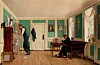 Den stora flytten. Det var under 1700- och 1800-talen som små flyttbara bord blev allt vanligare i hemmen. Den hemtrevliga interiören med två småbord, som föreställer ett hem på Amaliegade i Köpenhamn, är återgiven av Wilhelm Bendz (1804–32).