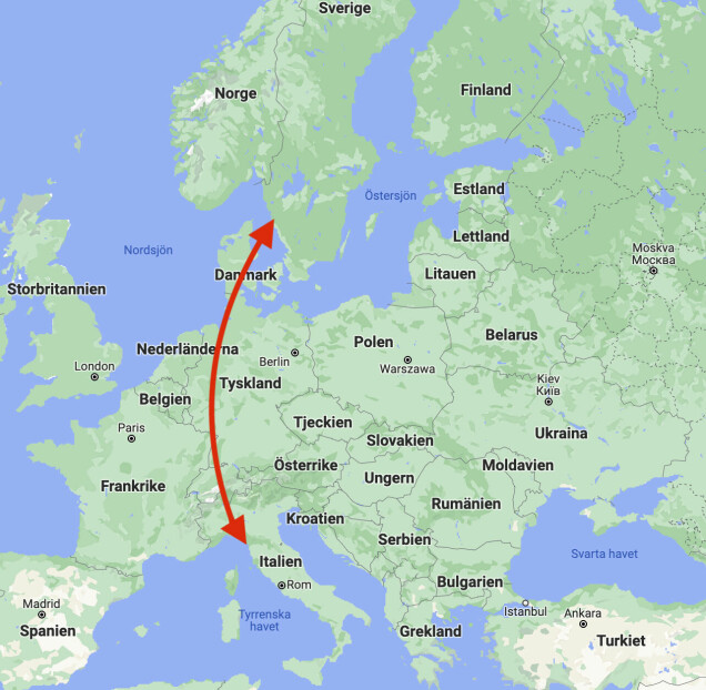 Den första vandringen gick från norra Italien till Göteborg – och sedan tillbaka igen. Den första vandringen gick från norra Italien till Göteborg – och sedan tillbaka igen.