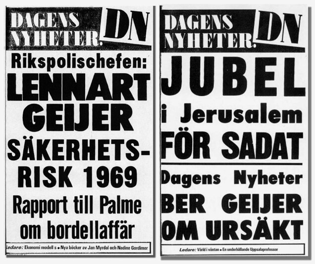 Löpsedlar. Geijeraffären. Löpsedlar. Geijeraffären.