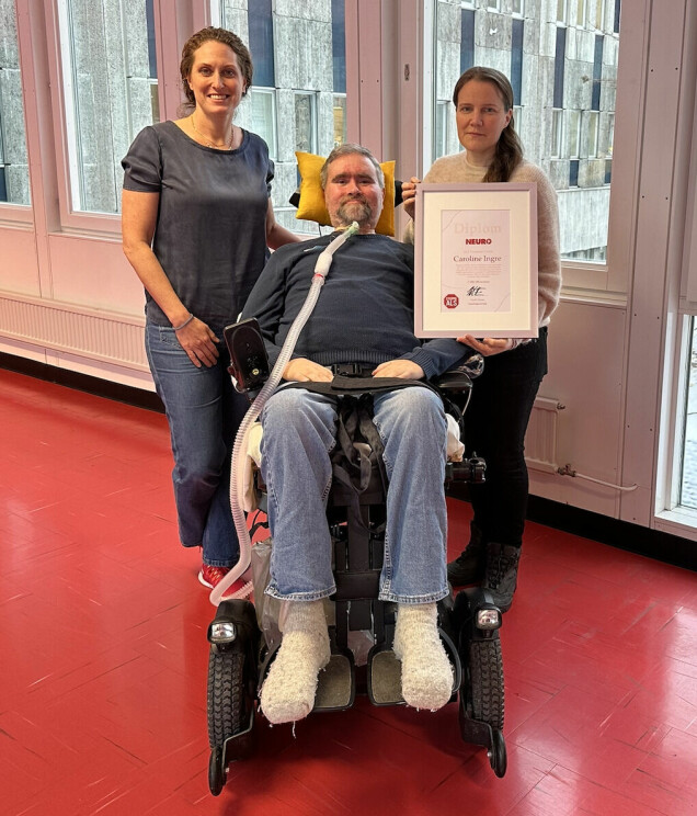 Sebastian och Kristin tillsammans ALS-forskaren Caroline Ingre. Foto: Neuromedia. Sebastian och Kristin tillsammans ALS-forskaren Caroline Ingre. Foto: Neuromedia.
