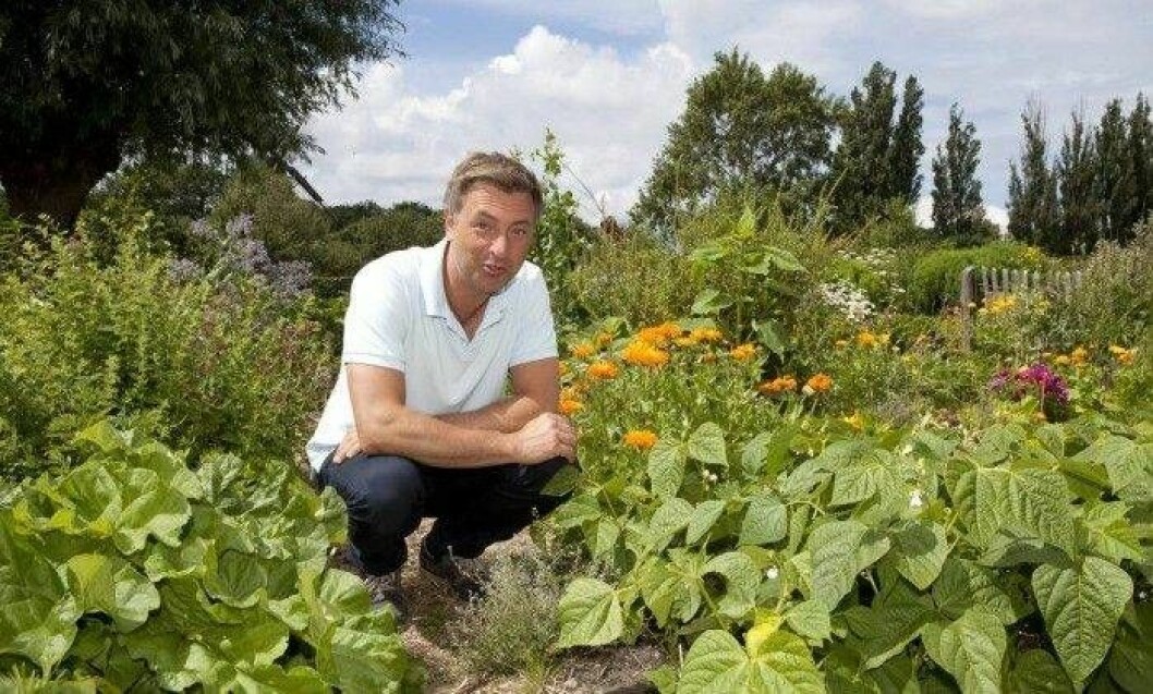 Slottsträdgårdens alla blommor gör Tareq lycklig. Många av dem, som gurkörten, går ju att använda i matlagningen! Tareq Taylor i Slottsträdgården i Malmö