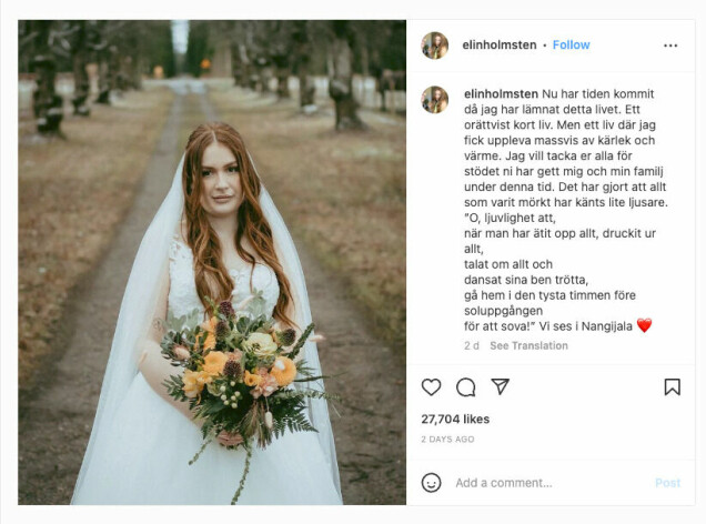 Under sin sjukdom fick hon stort stöd på sociala medier. Hon skrev ett sista inlägg, ett farväl, som lades upp efter hennes död. Under sin sjukdom fick hon stort stöd på sociala medier. Hon skrev ett sista inlägg, ett farväl, som lades upp efter hennes död.