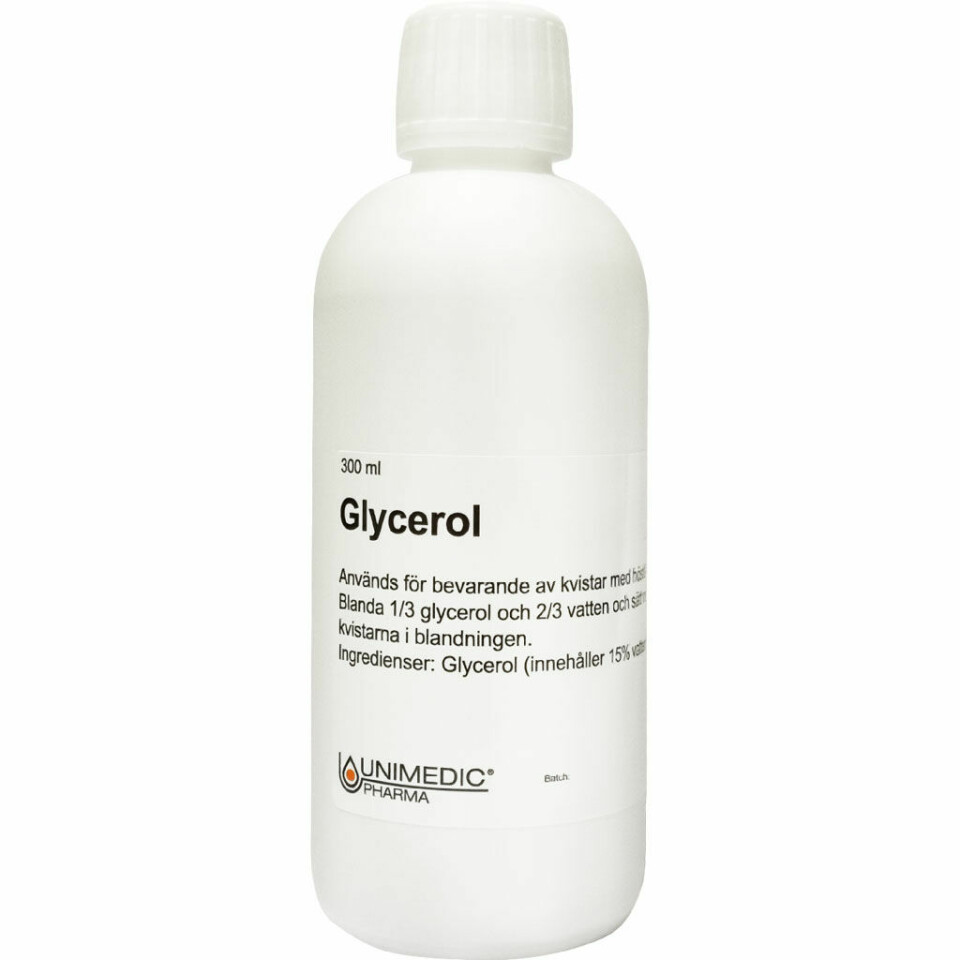 Glycerin, 300 deciliter. Finns att köpa på Apoteket för 60 kronor här. Glycerin, 300 deciliter. Finns att köpa på Apoteket för 60 kronor här.