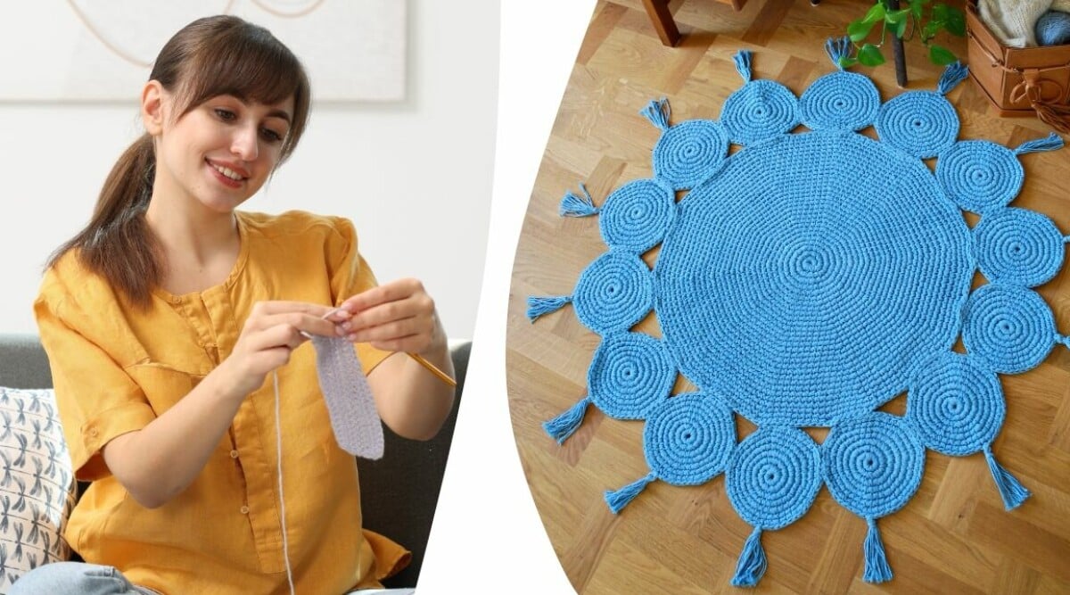 Virka läcker rund matta – med tofsar