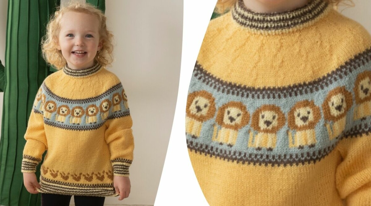 Sticka barntröja med söta lejon – rolig mönsterstickning