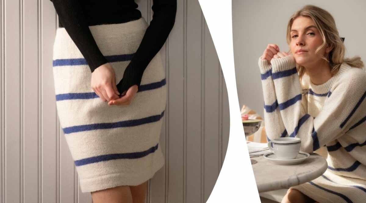 Sticka randig tröja och kjol – det perfekta setet i vår