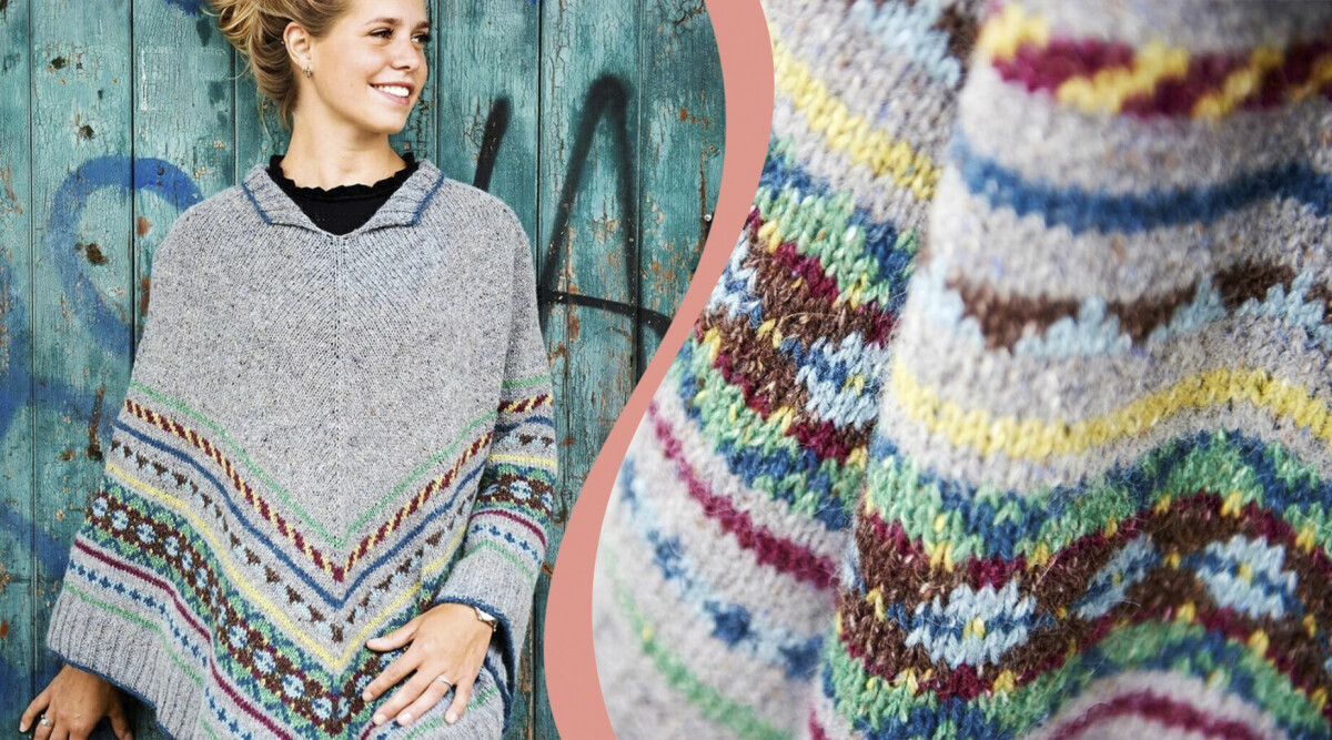 Sticka poncho med folkloremönster – gratis stickmönster