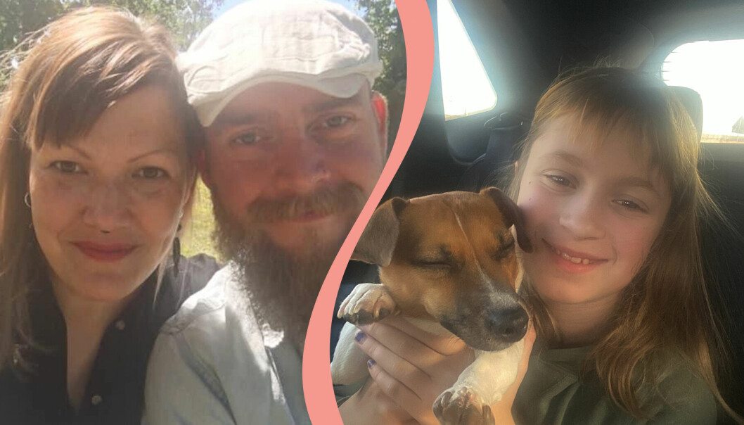 Till vänster, Grete och Linus Bernhardsson, till höger Maria Zhytna och hennes hund.