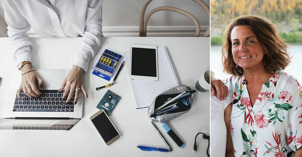 Lotta Lindberg blev sjuk av sitt arbete. ”En dag stod jag med bilnyckeln i handen och förstod inte vad det var för mackapär som jag hade i handen”, berättar hon. Foto: Shutterstock/TT, privat Kvinna arbetar vid dator
