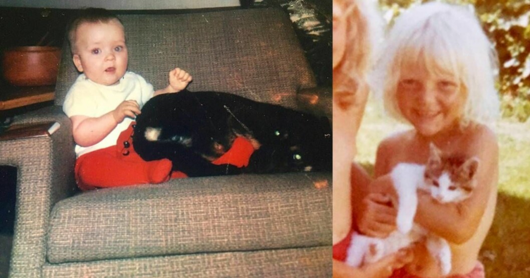 Mats med hund och Pia med katt när de var riktigt små. Foto: Privat Mats med hund och Pia med katt när de var riktigt små.