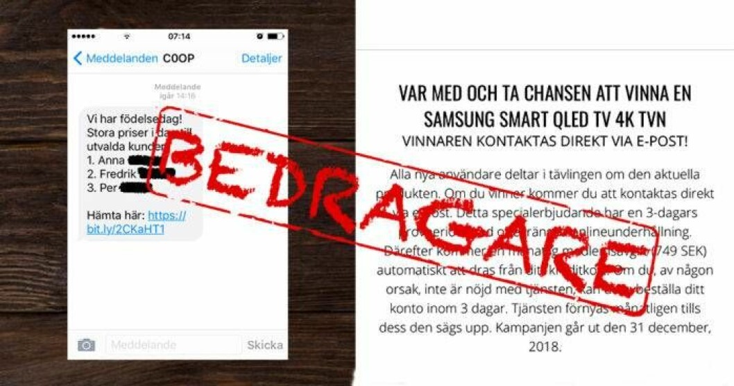 Bedragare skickar sms och lurar kunder. Bild: Fredrik Rubin/skärmdump Bedragare skickar sms och lurar kunder.