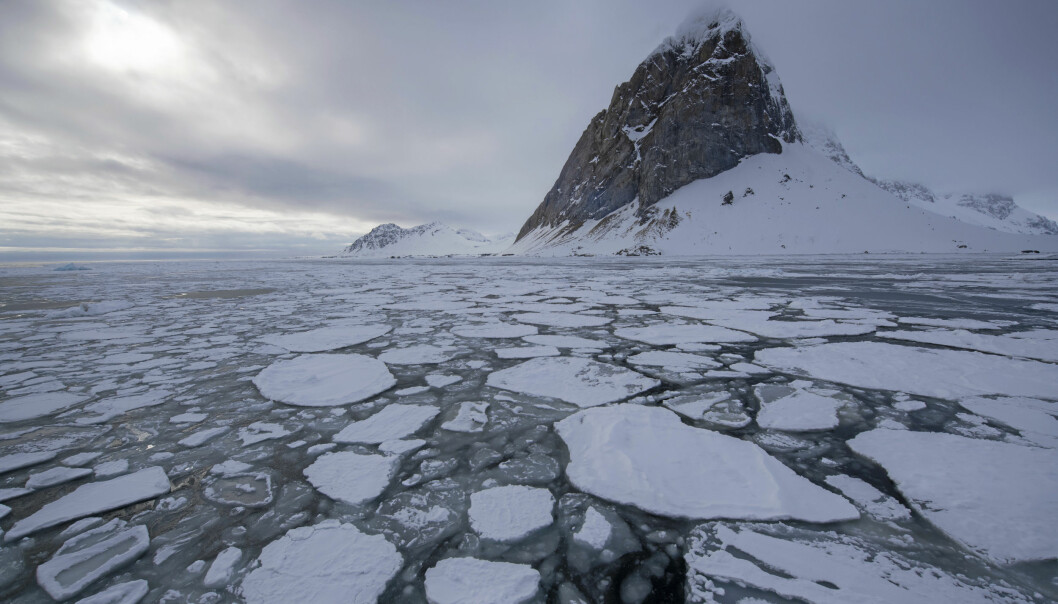75 procent av havsisen på Arktis har försvunnit sedan 1970-talet. Bilden är tagen vid Bellsund, Svalbard. Foto: Magnus Martinsson/TT Berg och is vid Bellsund, Svalbard.