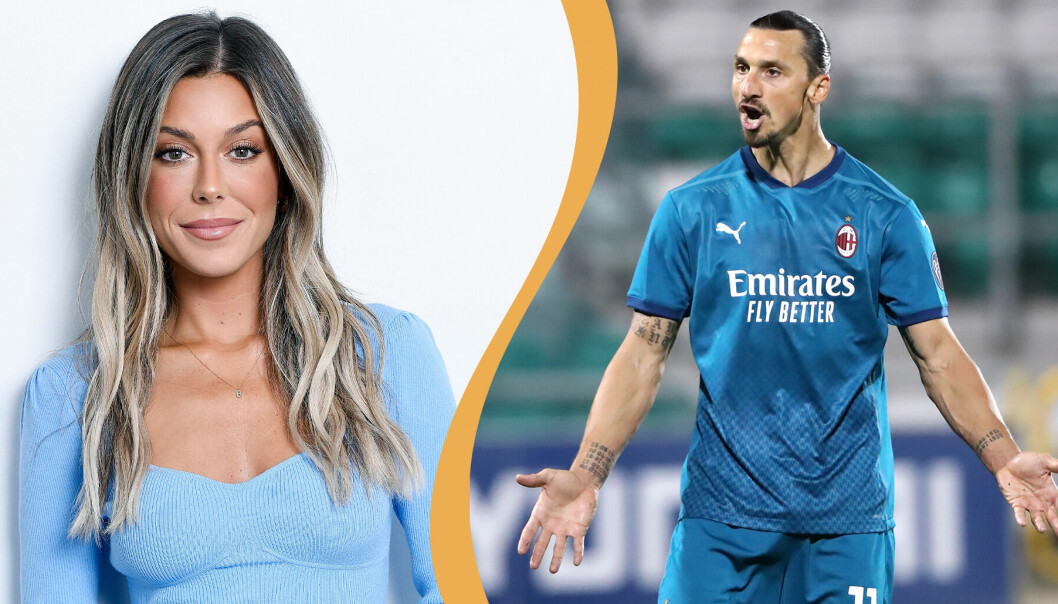 Portträtt på Bianca Ingrosso och Zlatan Ibrahimovic på fotbollsplanen.