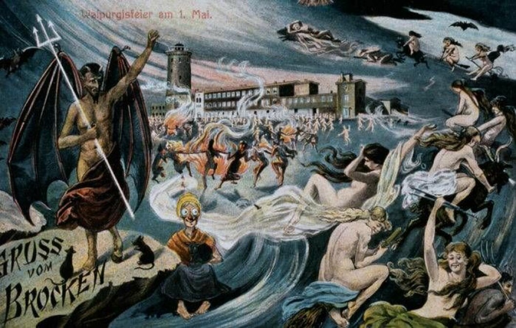 Blåkulla illustrerat på ett tyskt vykort från 1910.