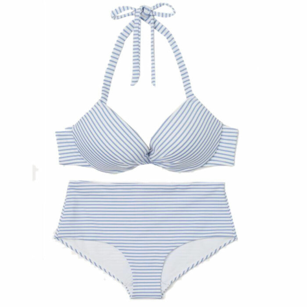 Blåvitrandig bikini i halterneck-modell från H&M