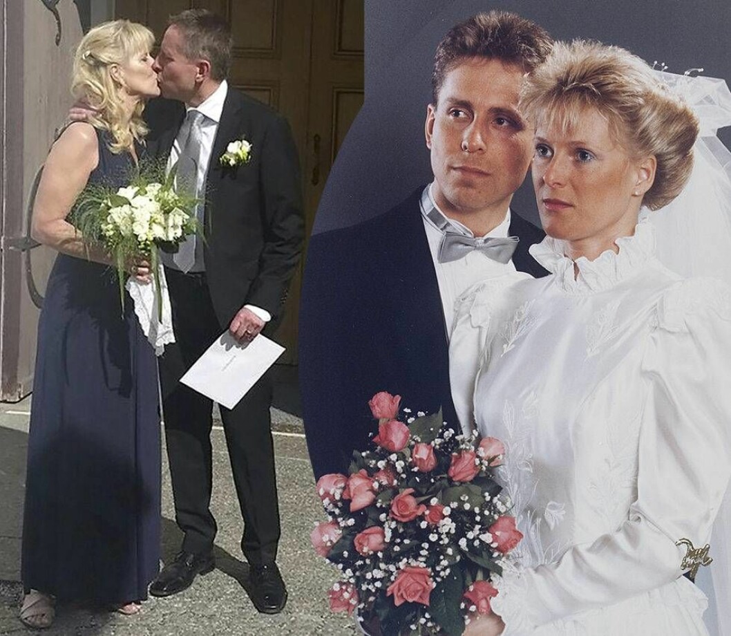 Två bröllop – samma äkta makar. Bröllopsbilder från 1989 och 2017.