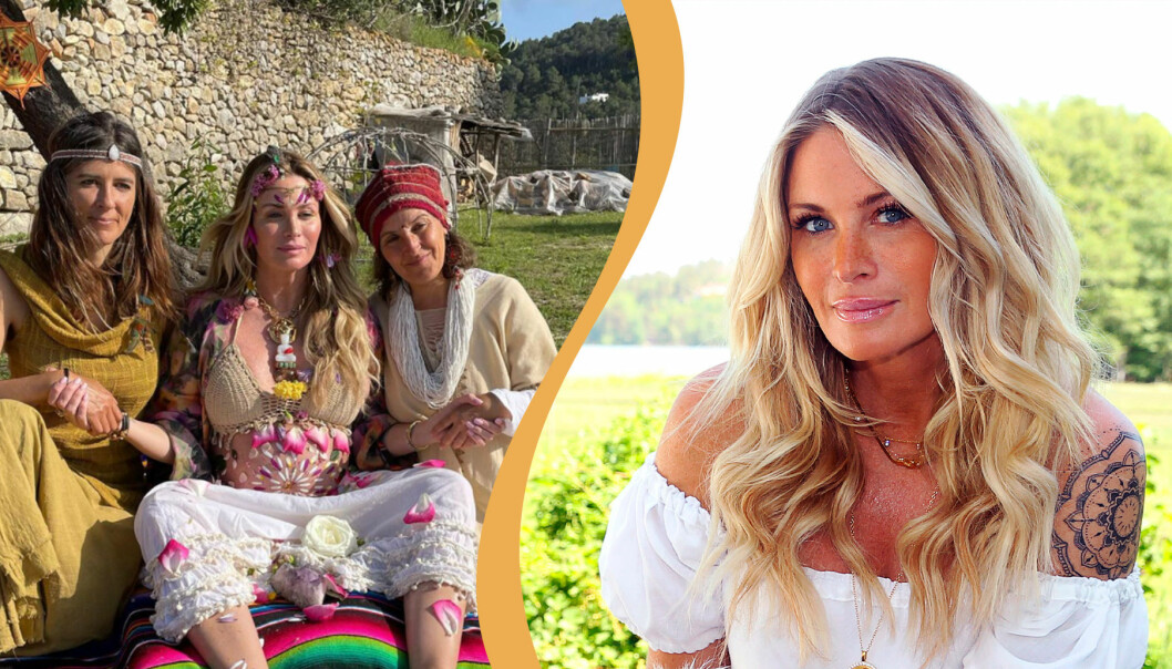 Gravida Carolina Gynning med shamaner på Ibiza 2021 för en ceremoni för barnet i magen.