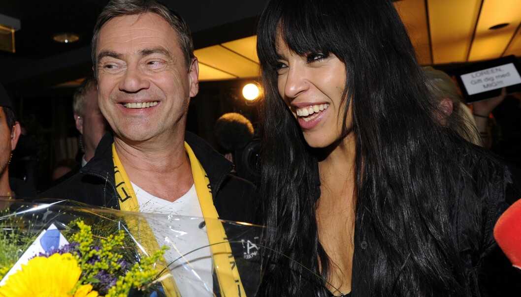 Glädjeyra när Loreen vann <span class=" italic" data-lab-italic_desktop="italic">Eurovision song contest</span> 2012. Christer Björkman och Loreen 2010 i Eurovisions song contest.