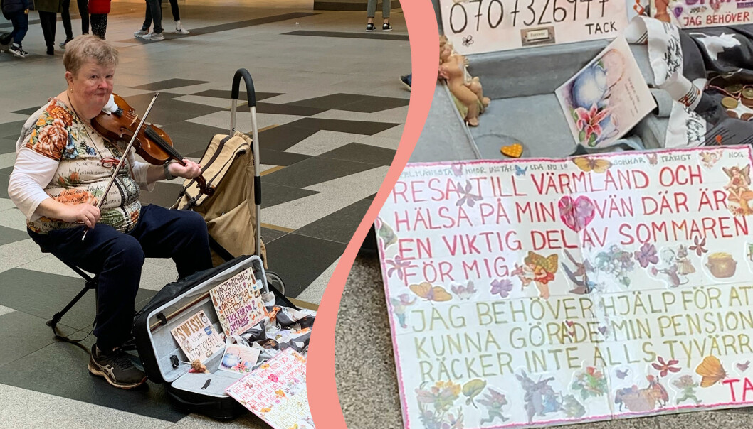Pensionären Lilian Möller spelar fiol för att samla in pengar till en resa.