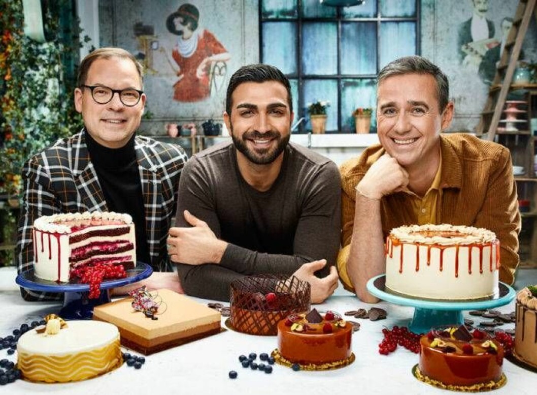 Magnus Johansson, Roy Fares och Sebastien Boudet utgör som vanligt juryn i <em>Dessertmästarna</em>. Bild: Magnus Selander/Kanal 5 Magnus Johansson, Roy Fares och Sebastien Boudet i Dessertmästarna hösten 2018.