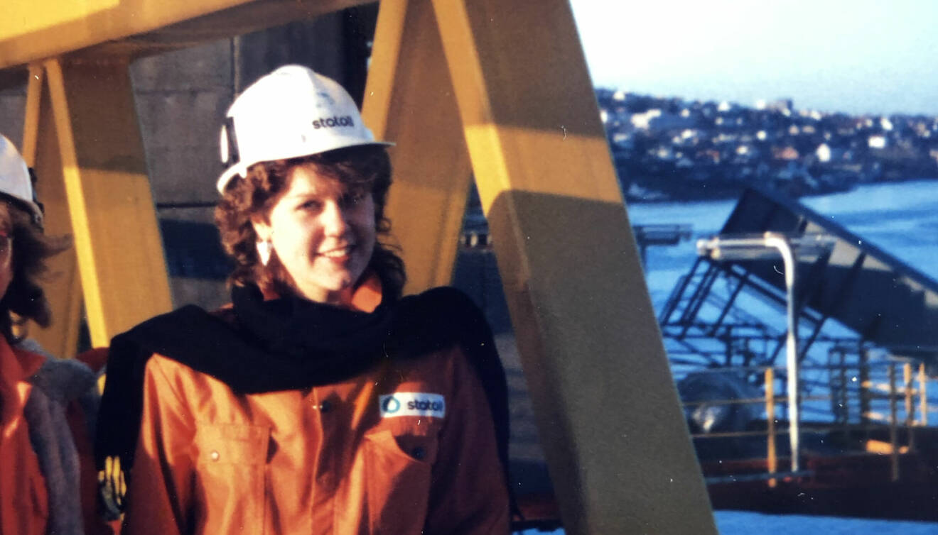 Foto på Elin då hon arbetade på norsk oljeplattform.