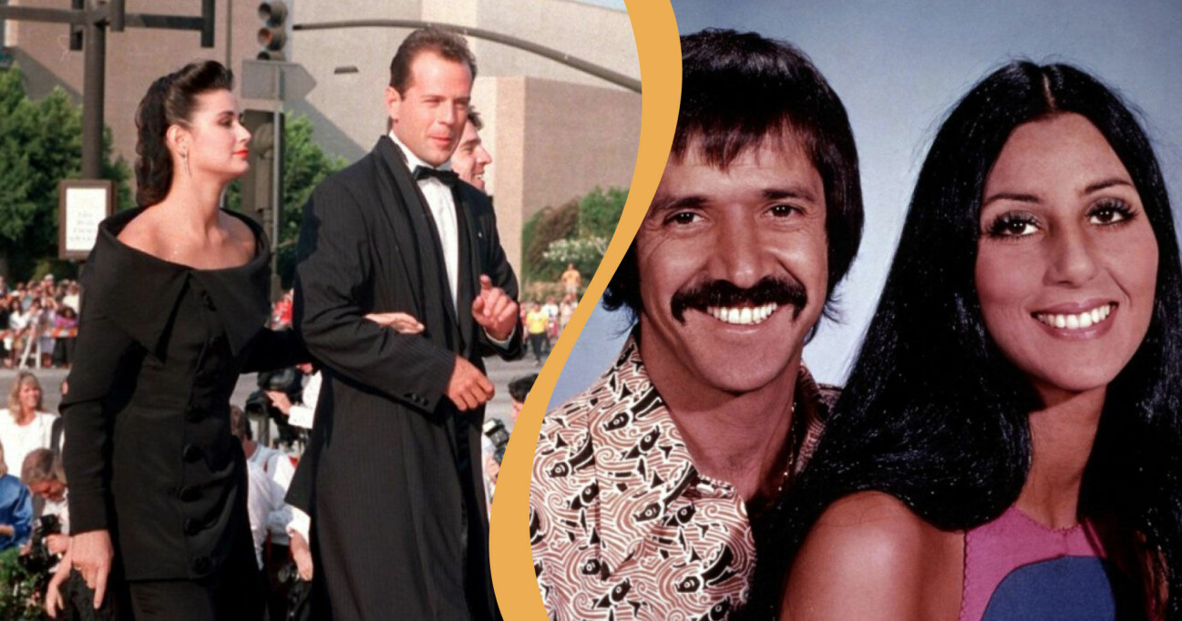 En kombinerad bild av paren Demi Moore och Bruce Willis samt Sonny och Cher.