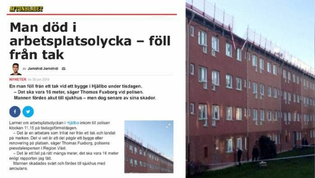 Skyddsräcket gav vika och takläggaren Kim föll 16 meter. Foto: Montage Takläggaren Kim dog på jobbet