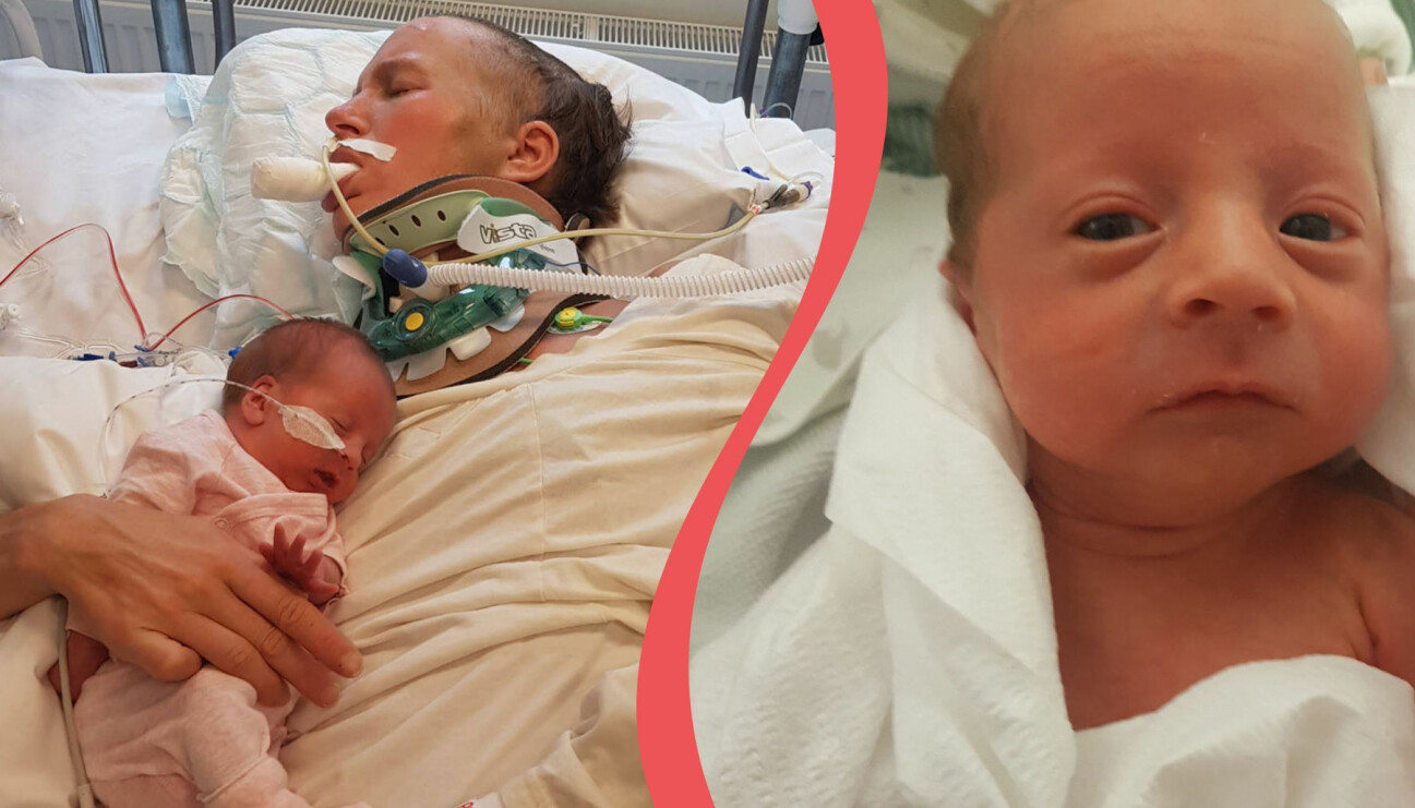 Emma Claesson på sjukhussängen efter att ha fött Wilma trots att hon låg i koma.