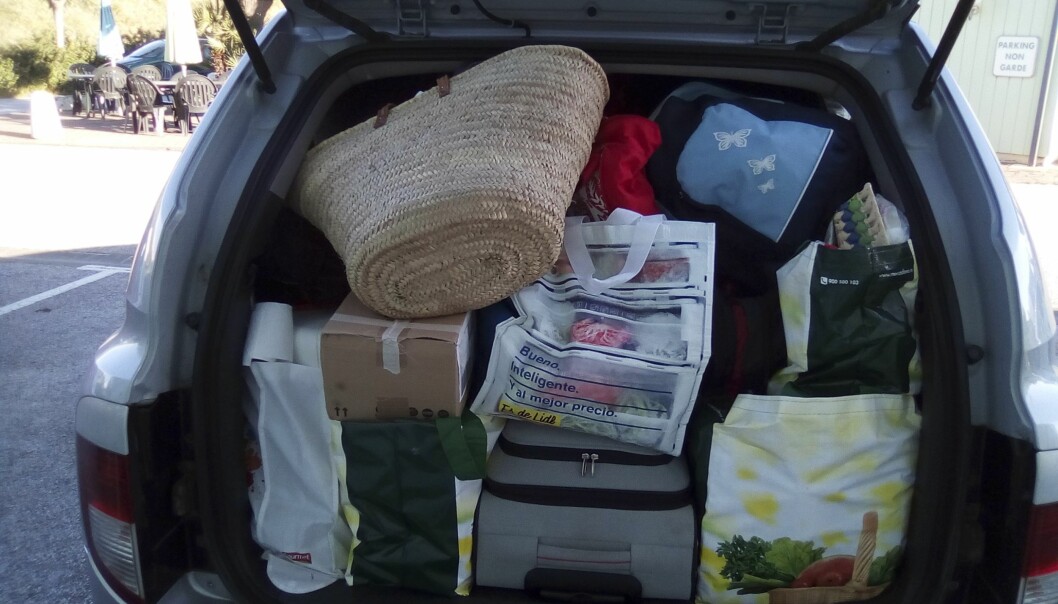 Fullpackad bild på väg hem från Spanien till Sverige.