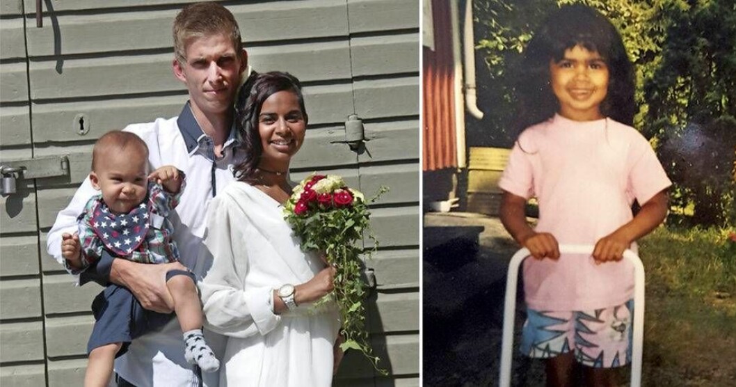 I juli 2014 gifte sig Catherine och Sebastian. Deras son Alessandro är i dag 4,5 år. Till höger Catherine som femåring. Bröllopsfoto och barnbild på Catherine med dockvagn.
