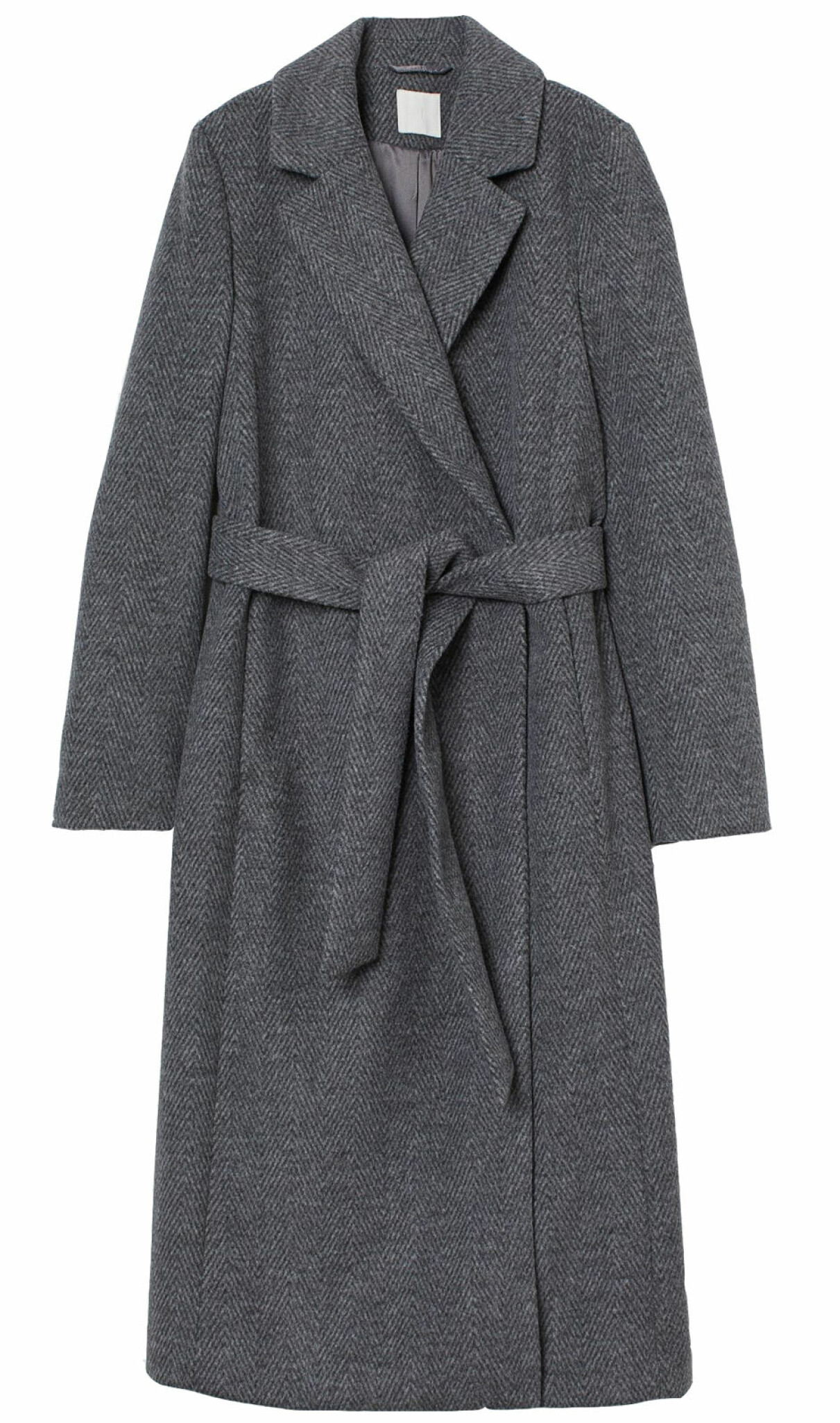 Grå fiskbensmönstrad kappa med knytskärp, från H&M