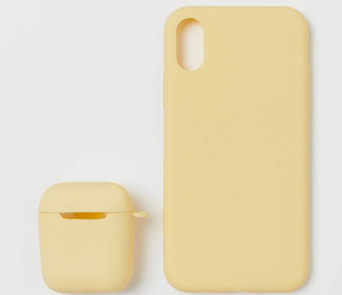 Gult mobilskal och skydd för airpods.