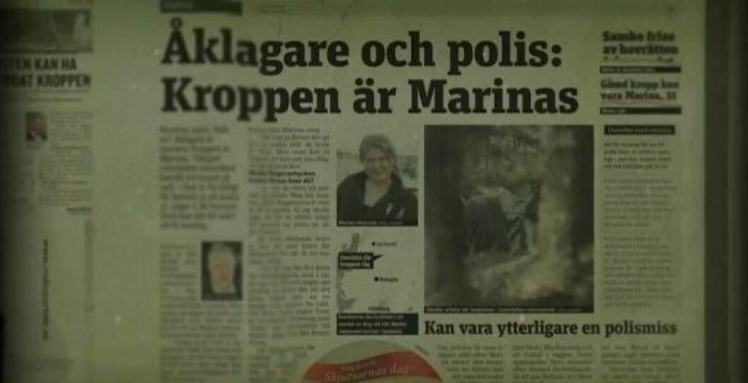 Pressklipp angående att man hittat Marina Johanssons kropp.