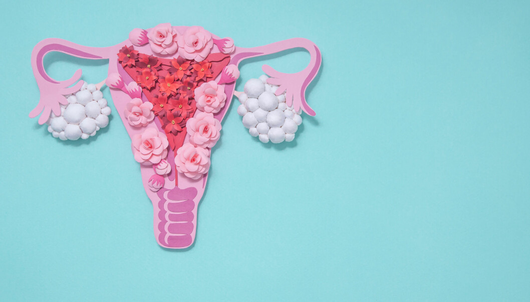 En modell av en livmoder tillverkad i färgglatt papper.