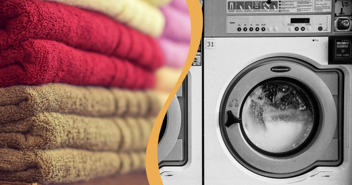 Handdukar som har tvättats ordentligt i en tvättmaskin på 60 grader.