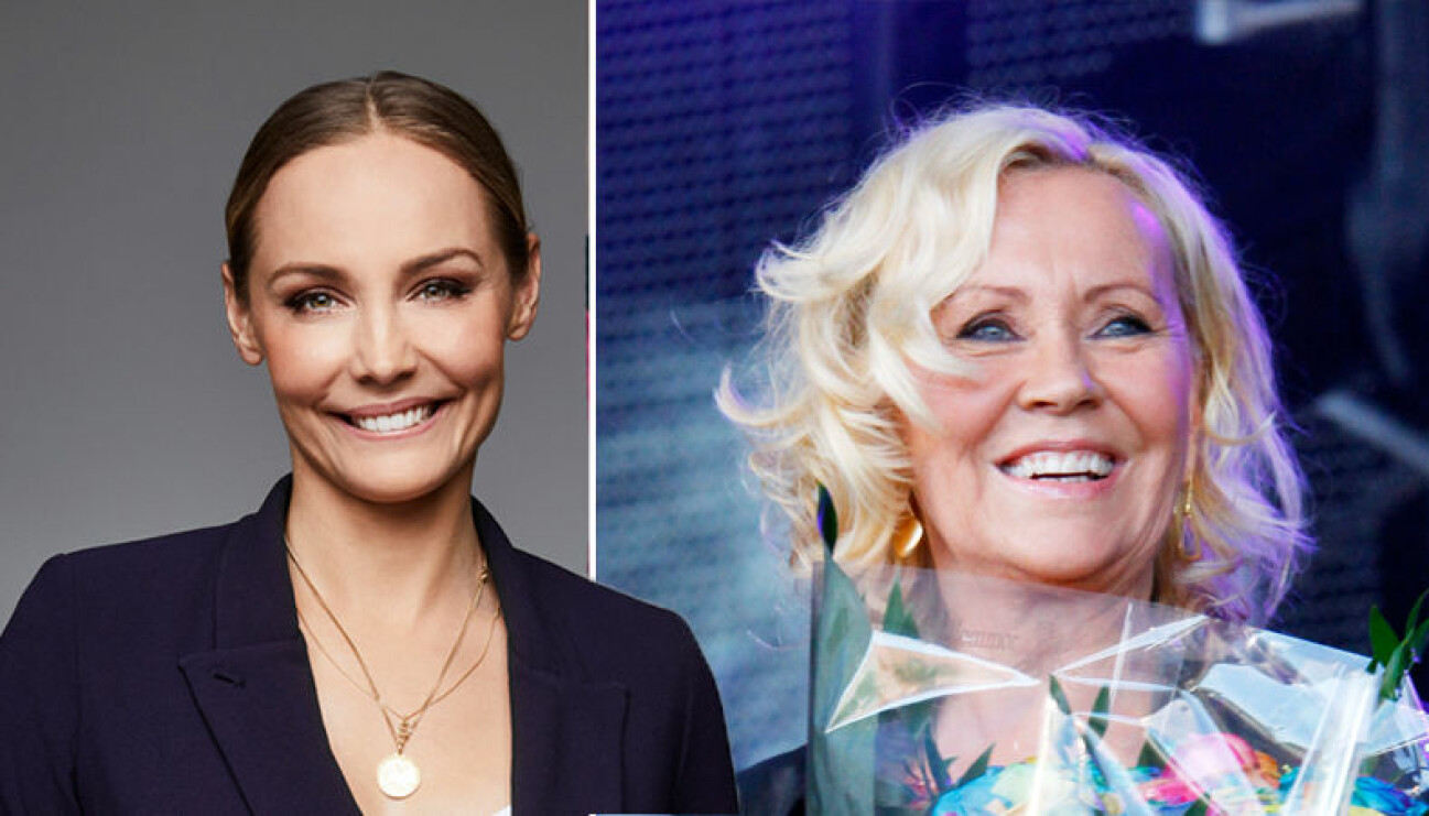 Till vänster, Carina Berg är programledare för Här är ditt liv, till höger Abba-sångerskan Agnetha Fältskog