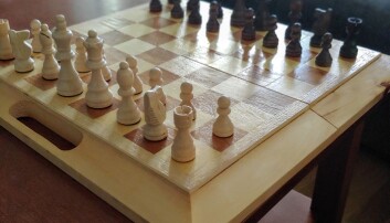 Under sina hemmadejter kan de ibland ha spelkvällar. En bild på ett schackbräde.